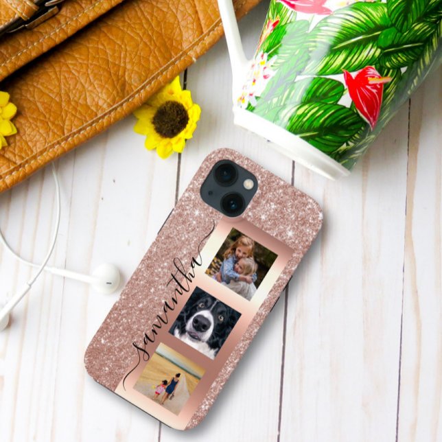 Monogram Foto Glitter Rosguld Handskriven (Skapare uppladdad)