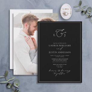 Monogram foto med svart vit elegant inbjudningar