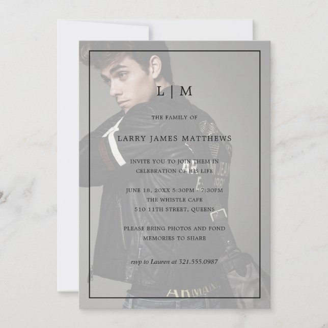 Monogram Foto Modern Firande i livet Inbjudningar (Framsida)