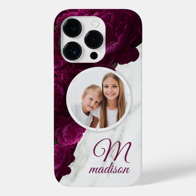 Monogram Foto Modernt Blommigt Marmor Anpassat Nam (Baksida)