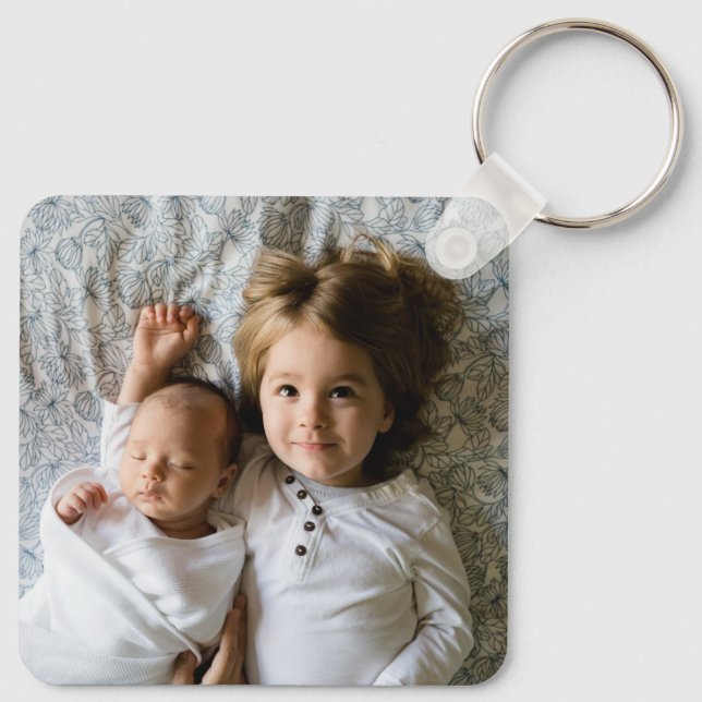 Monogram Foto Svarta och vita ränder Nyckelring (Baksida)
