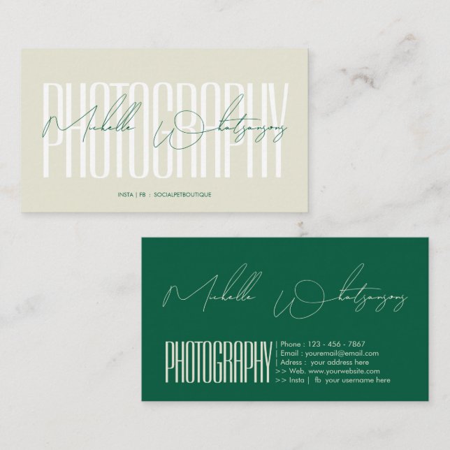 Monogram FOTOGRAFERING modern skrift Visitkort (Fram/baksida)