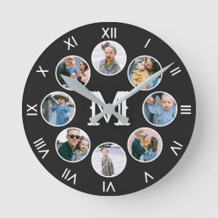 Monogram fotokollage romerska siffror rund klocka
