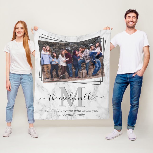 Monogram fotoutskrift för elegant-familjen fleecefilt (På plats)