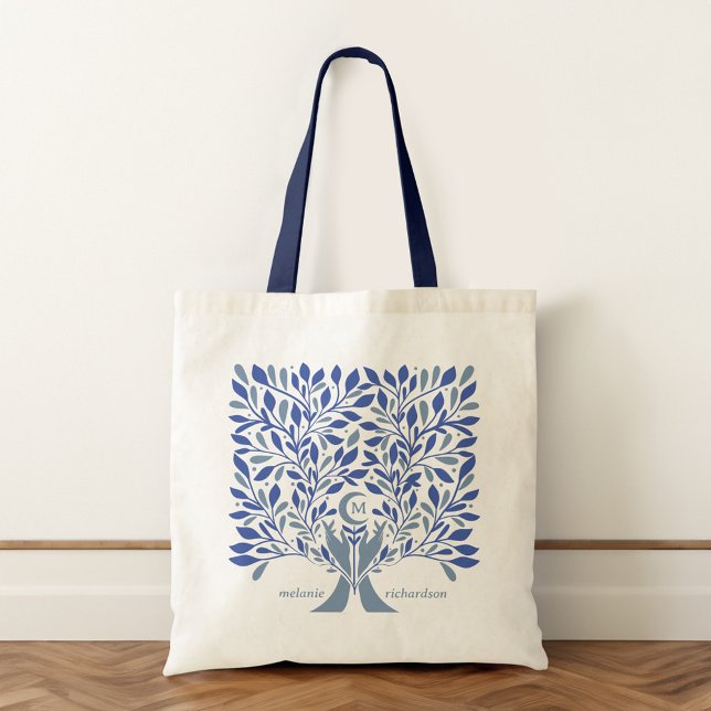 Monogram från andlig Händer crescent Måne Tygkasse (Spiritual Hands Celestial Crescent Moon Monogram Tote Bag)