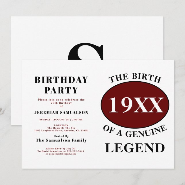 Monogram från födelsedag Inledande Namn-året Humor Inbjudningar (Fram/baksida)