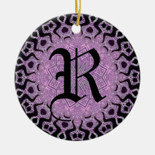 Monogram från glitter Lila Black Tribal Julgransprydnad Keramik