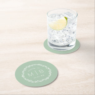 Monogram från Rustic WAN Bröllop   Försäljning Underlägg Papper Rund