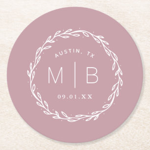 Monogram från Rustic WAN Bröllop   Mauve Underlägg Papper Rund