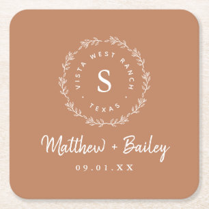 Monogram från Rustic WAN Bröllop Terra Cotta Underlägg Papper Kvadrat