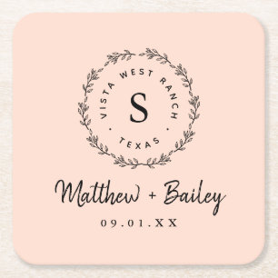 Monogram från Rustic WAN Bröllop    Underlägg Papper Kvadrat