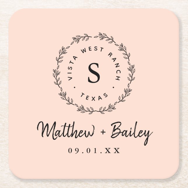 Monogram från Rustic WAN Bröllop |  Underlägg Papper Kvadrat (Framsidan)