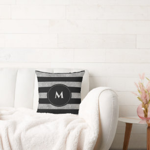 Monogram från Svarta Silver Glitter Kudde