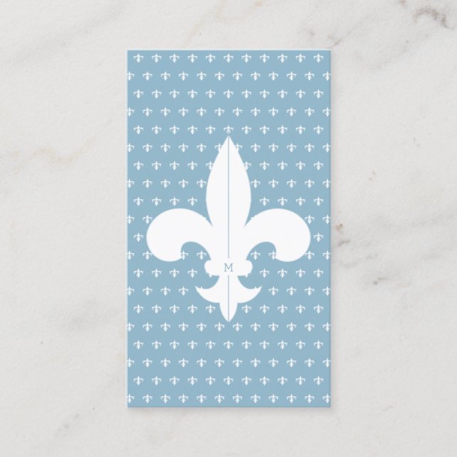 Monogram Fransk Blue Fleur de Lis Mönster Minimal Visitkort (Framsida)