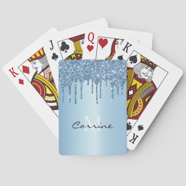 Monogram, fryst isblått metalliska droppar, Glitte Casinokort (Baksidan)