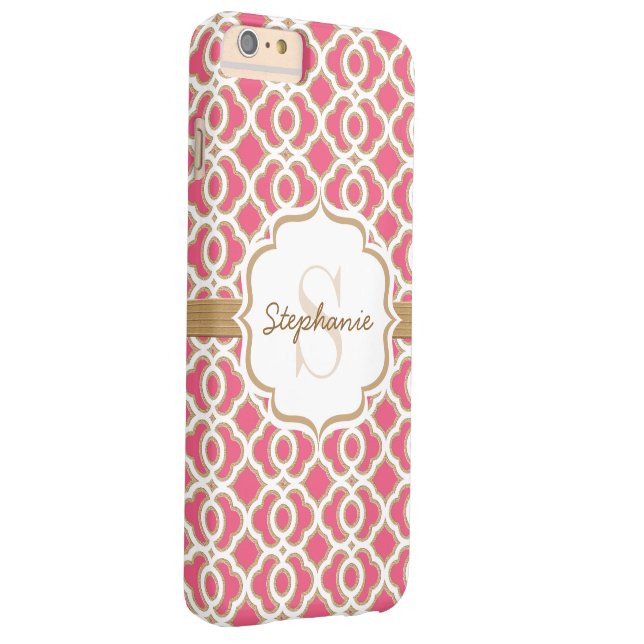 Monogram Fuchsia och Guld Quatrefoil Case-Mate iPhone Skal (Baksidan/Höger)