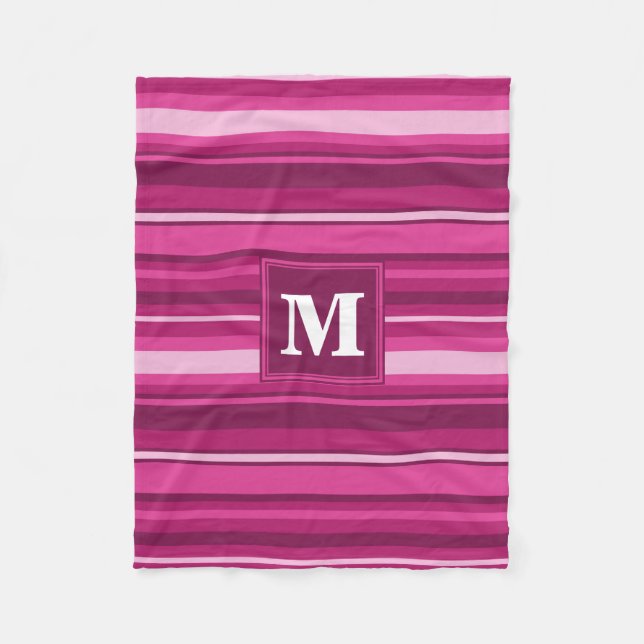Monogram fuchsia rand fleecefilt (Framsidan)