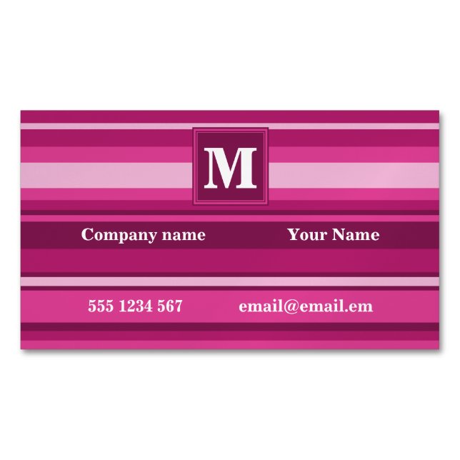 Monogram fuchsia rand visitkortmagnet (Framsida)