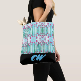 Monogram Funky Blommigt Boho Tote Bag Tygkasse