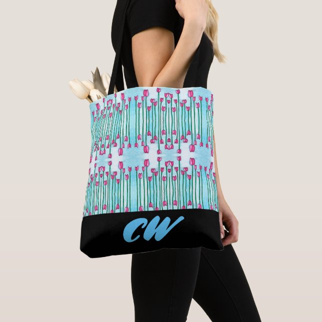 Monogram Funky Blommigt Boho Tote Bag Tygkasse (Närbild)