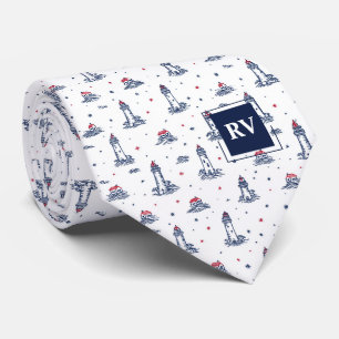 Monogram fyrar och vågor till sjöss slips