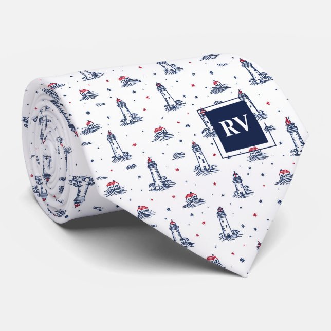 Monogram fyrar och vågor till sjöss slips (Rullad)