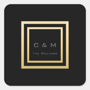Monogram Fyrkantig Guld Ram Minimalism VIP Bröllop Fyrkantigt Klistermärke