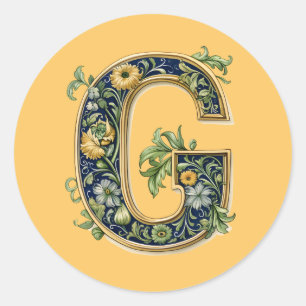 Monogram G blomstrad AI-genererad Runt Klistermärke