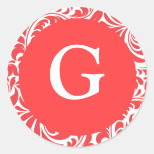 Monogram G Coral Färg White Designer Inbjudan Seal Runt Klistermärke