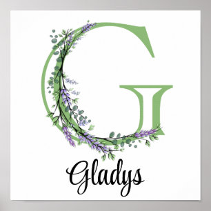 Monogram G Lavendel Eukalyptus barnkammardekor Poster