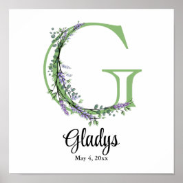 Monogram G Lavender Eucalyptus plantskolor Poster