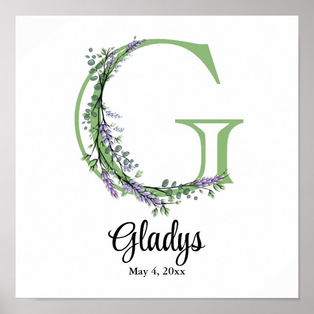 Monogram G Lavender Eucalyptus plantskolor Poster (Framsidan)