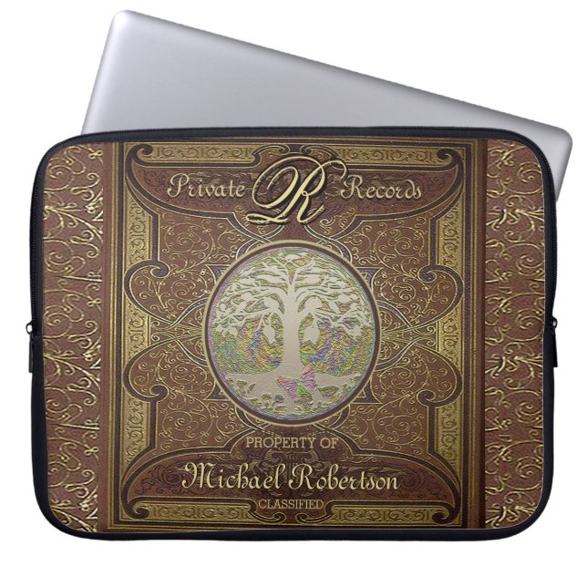 Monogram Gamla läder Bok-utseende Laptop Fodral (Framsidan)