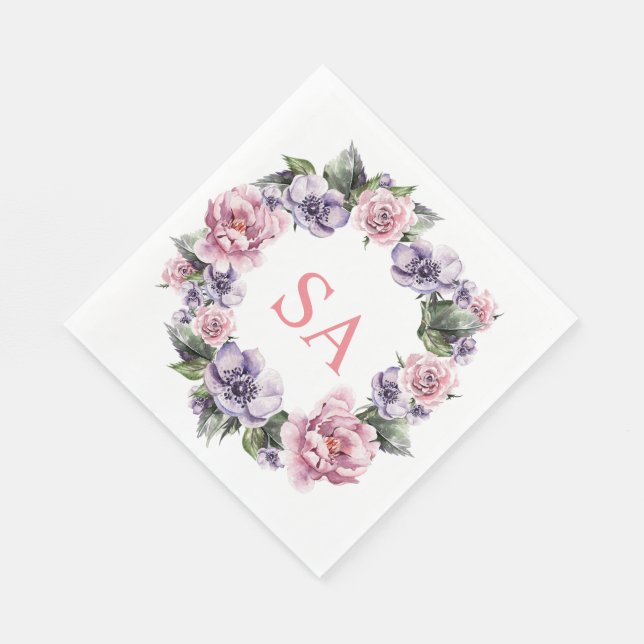 Monogram Garland of Flowers Pappersservett (Hörn)
