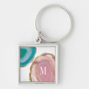 Monogram Gem Stones I Fyrkantig Silverfärgad Nyckelring