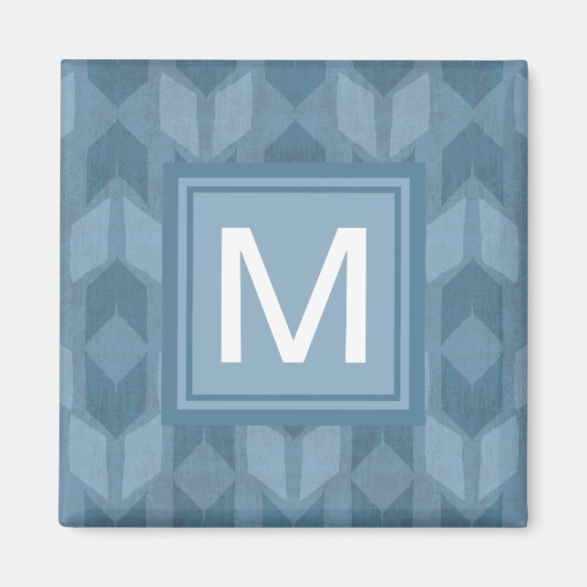 Monogram | Geo-steg utomhus | Blåpil Mönster Magnet (Framsidan)