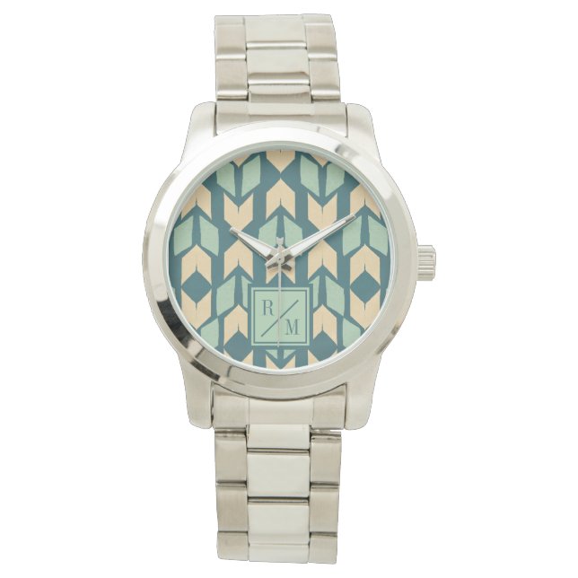 Monogram | Geo-steg utomhus | Geometric Teal Arrow Armbandsur (Framsida)