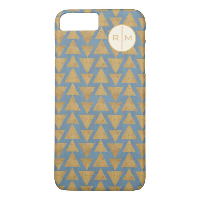 Monogram| Geo-steg utomhus| Guld och Blå Mönster Case-Mate iPhone Skal (Baksida)