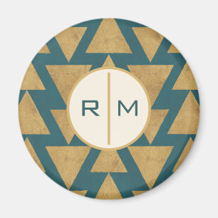 Monogram Geo-steg utomhus Guld och Mörk Teal Pa Magnet