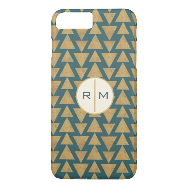Monogram| Geo-steg utomhus| Guld och Mörk Teal Pat Case-Mate iPhone Skal (Baksida)