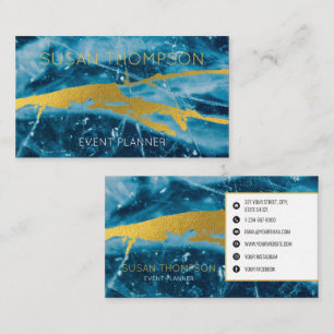 Monogram Geode Agate Gemstone Blue och Guld Visitkort