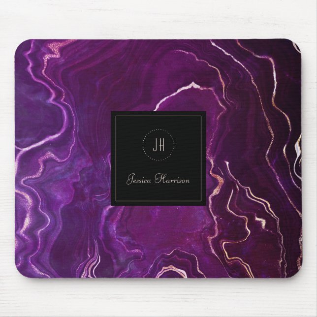 Monogram Geode Mörk Lila Black Abstrakt Agate Musmatta (Framsidan)