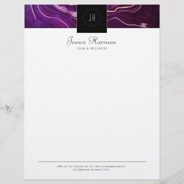 Monogram Geode Mörk Lila Black Professionell Brevhuvud (Framsida)
