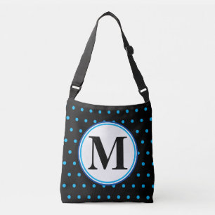 Monogram Geometric Black Blue Polka dots Axelväska