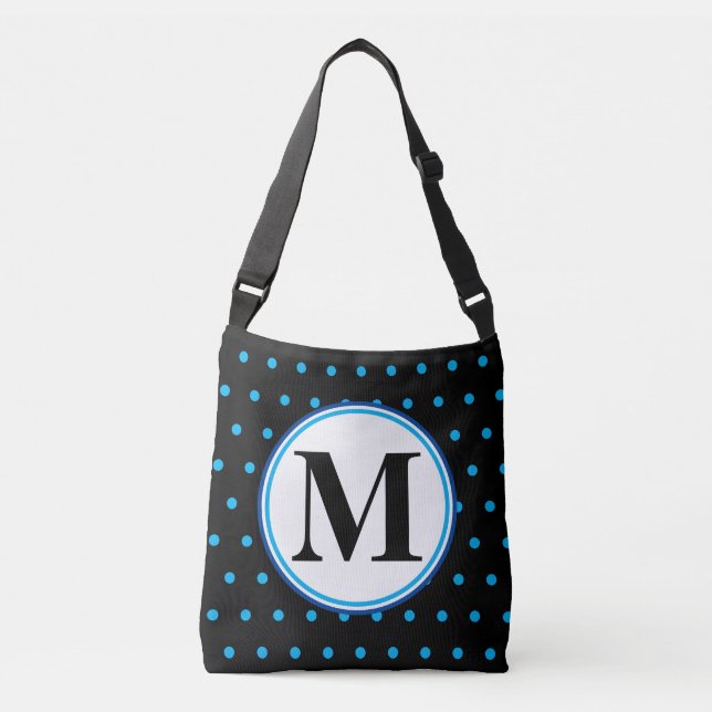 Monogram Geometric Black Blue Polka dots Axelväska (Framsida)