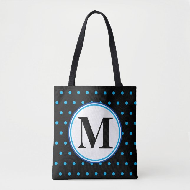 Monogram Geometric Black Blue Polka dots Axelväska (Framsida)
