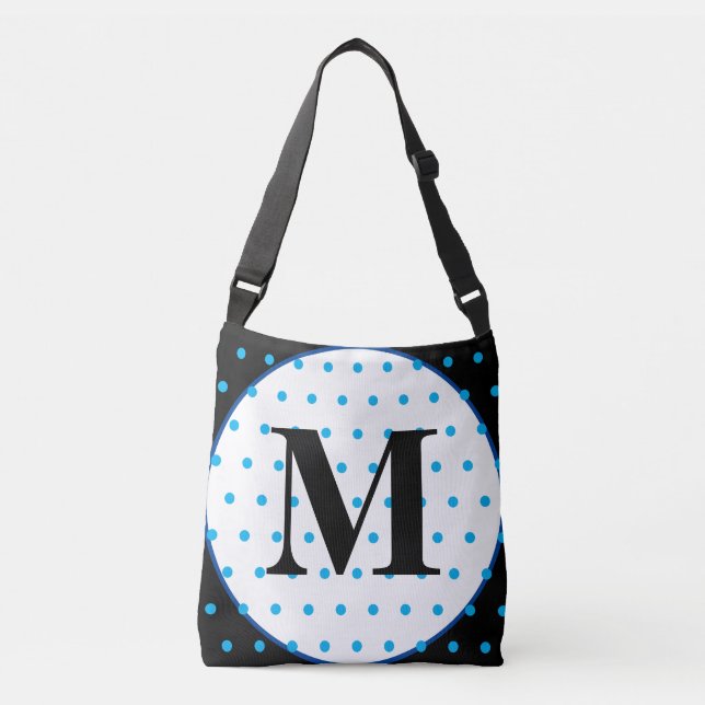 Monogram Geometric Black Blue Polka dots Axelväska (Framsida)