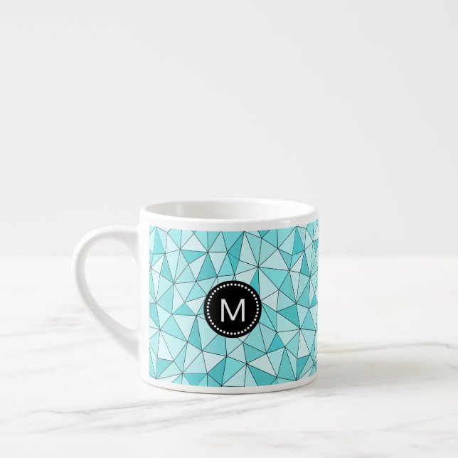 Monogram Geometric Cyan Triangles Modern Mugg Espressomugg (Vänster)