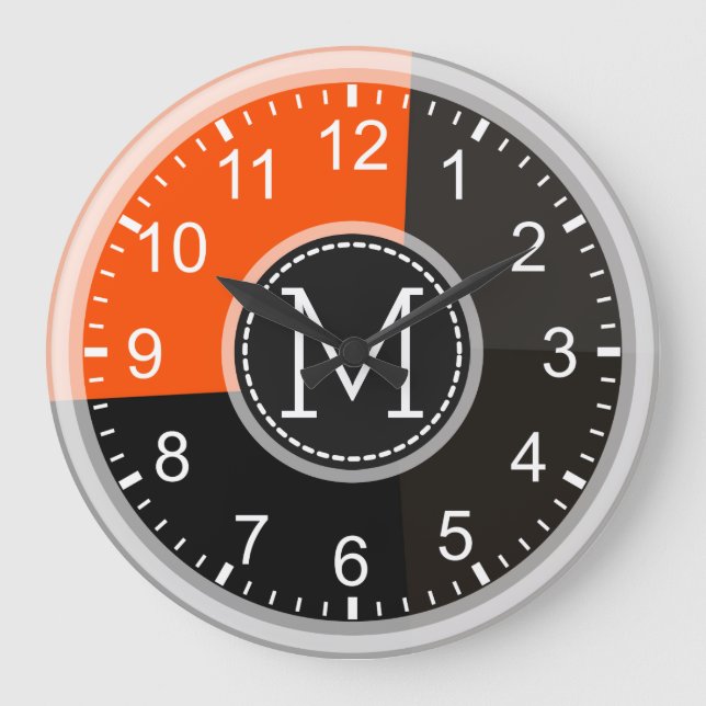 Monogram Geometric Modern Retro Colorful #2 Stor Klocka (Framsida)