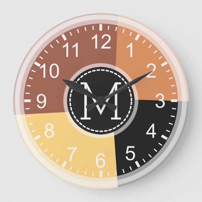 Monogram Geometric Modern Retro Colorful #5 Stor Klocka (Framsida)